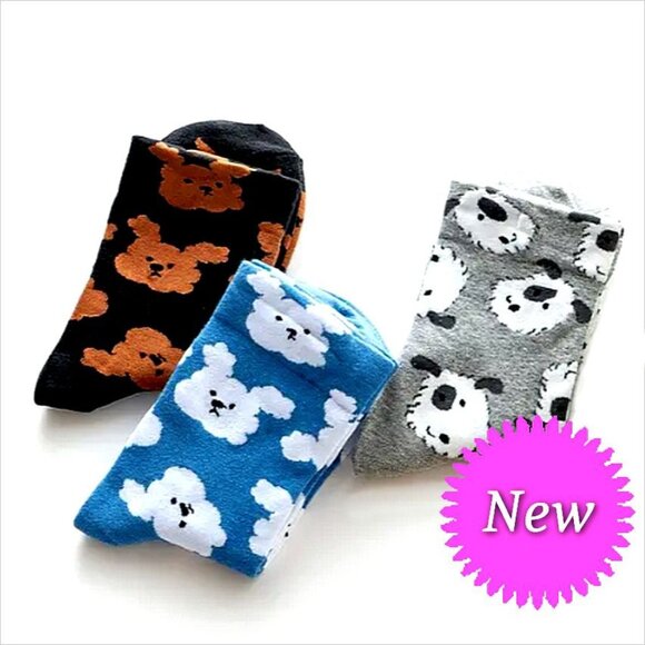 Andi Larose Womens Puppy Dog Pattern Socks White on Gray Gift Packaged - Picture 3 of 10